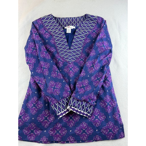 Vineyard Vines Tops - Vineyard Vines Women's Tunic Top Size 4 Blue Purple‎ Floral V Neck Long Sleeve